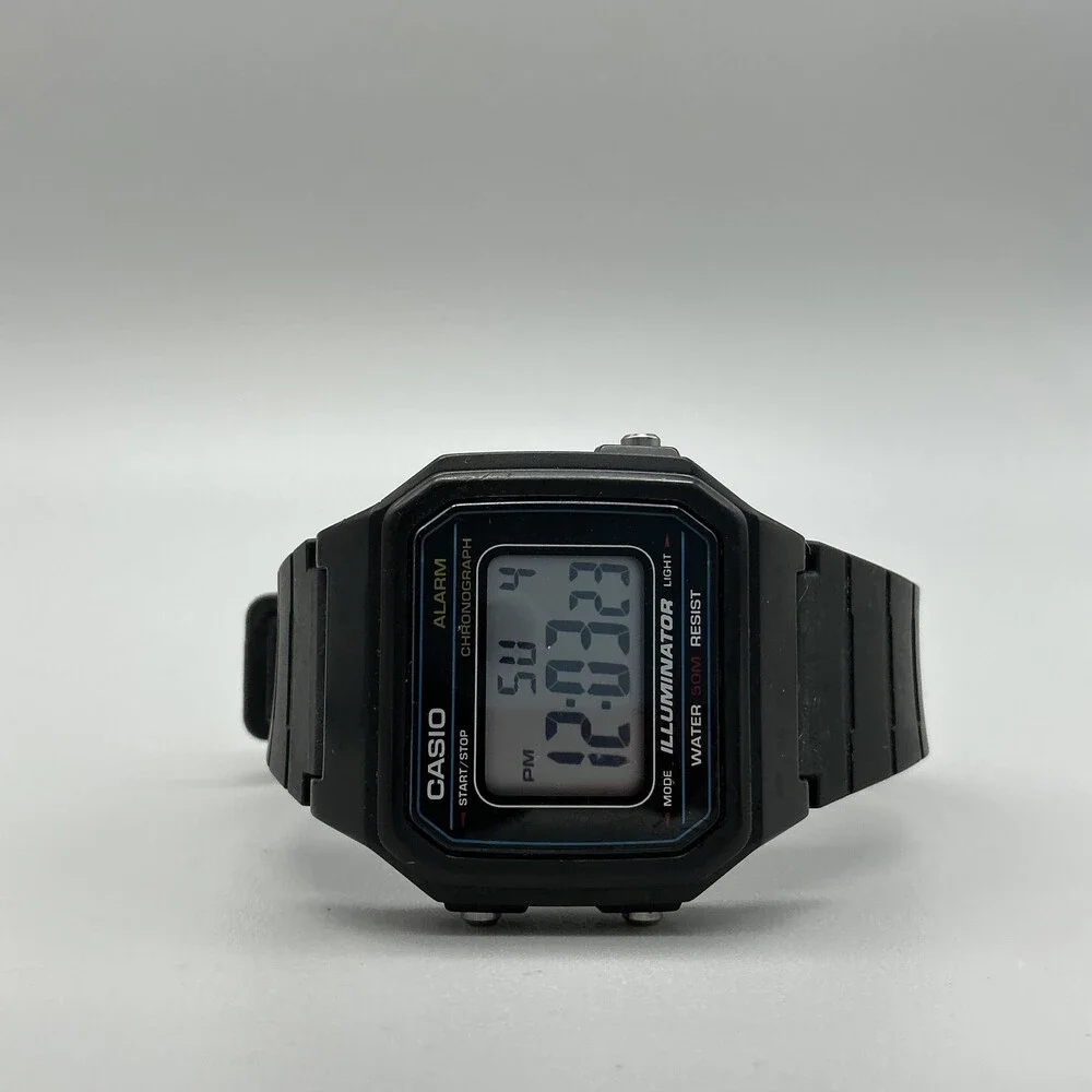 Casio W-217H Mens Watch 38mm Digital Black Illuminator Alarm Chrono New Battery